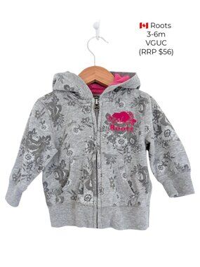 Roots Floral Grey & Pink Zip-Up Hoodie  3-6m Girls Clothes